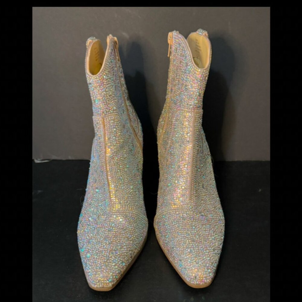 MATISSE Clear Rhinestone HARLOW Shayne ANKLE BOOTS 7M Iridescent Boot USED